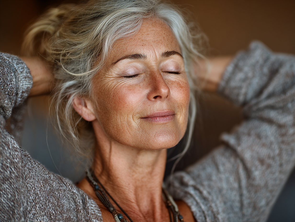 Gruppe älterer Menschen bei einer virtuellen Yoga-Session